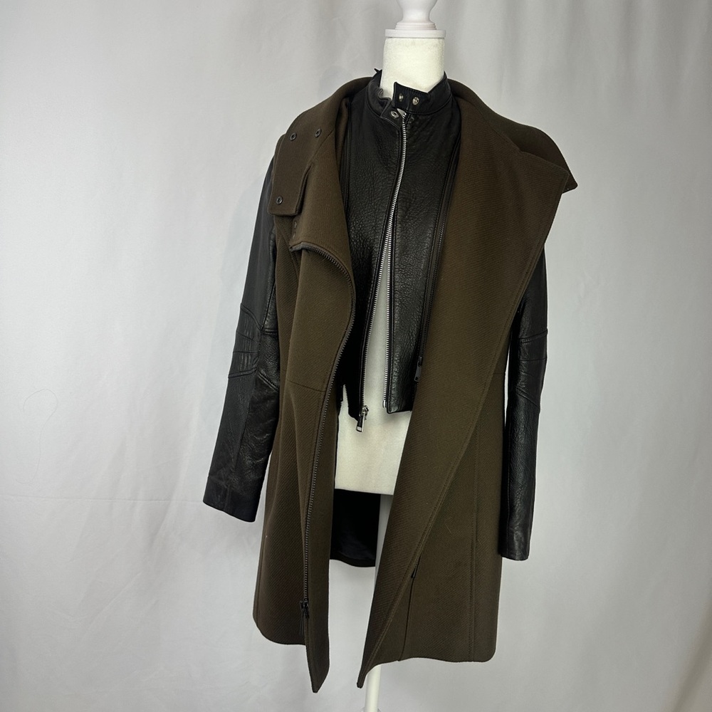 Andrew Marc x Richard Chai Leather and wool coat - Brown and Black